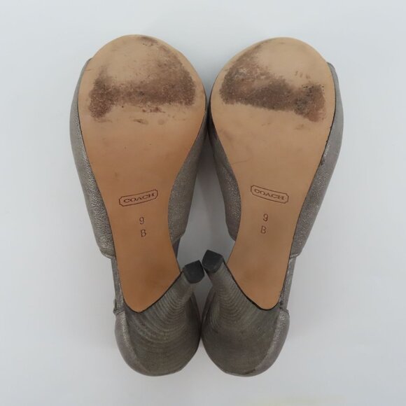 Coach ASHTON Women 9 Shimmer Gray Leather Peep Toe Platform Stiletto Heels Shoes - Picture 12 of 15